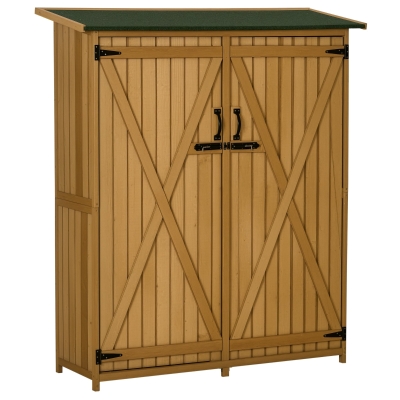 Outsunny Outdoor Storage Cabinet, Wooden Garden Shed, Natural