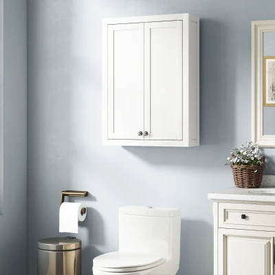 HOMCOM Wall-Mounted Bathroom Cabinet with 2 Doors & Shelves, White
