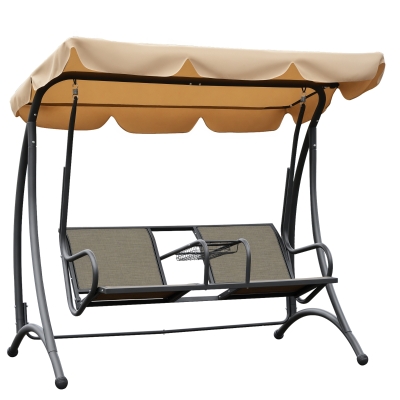 Outsunny 2-Seat Patio Swing Chair with Canopy, Cup Holders