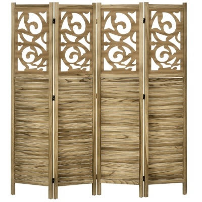 HOMCOM 4-Panel Wooden Folding Room Divider, Privacy Screen, Brown