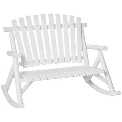 Outsunny Outdoor Wooden Rocking Chair, 2-Person Rustic Adirondack, White