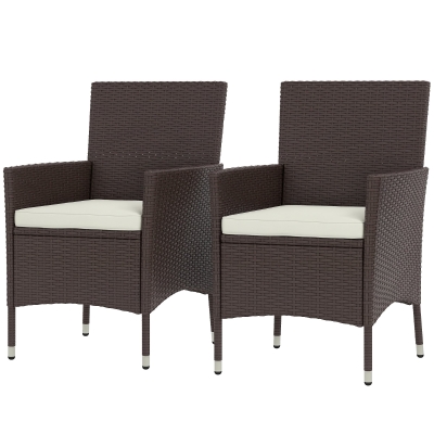 Outsunny Rattan Dining Chairs Set, 2 PCS with Cushions, Dark Coffee