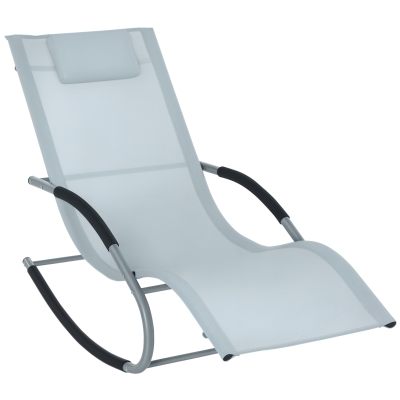 Outsunny Zero Gravity Rocking Chair, Outdoor Recliner with Pillow, Gray