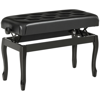 HOMCOM Adjustable Height Piano Bench Stool, PU Leather Button Tufted Padded Keyboard Seat with Rubber Wood Legs, Black