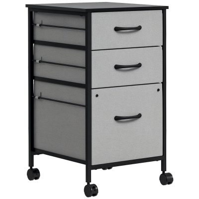 Vinsetto Vertical Filing Cabinet, Mobile File Cabinet with 3 Non-woven Fabric Drawers, Hanging Bars for Letter Size, Industrial Printer Stand for Home Office, Dark Grey