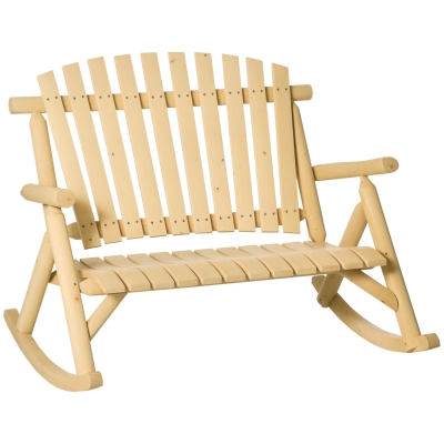 Outsunny Outdoor Wooden Rocking Chair, Double-Person, Natural