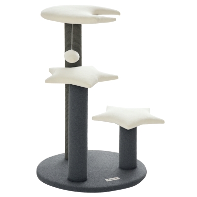 PawHut 30" Cat Tree Kitty Activity Center Climbing Toy Rest Pet Furniture with Sisal Scratching Post Moon Star Shaped Perch Hanging Ball Grey, White