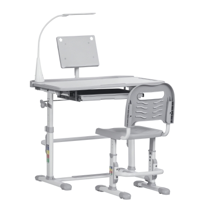 Qaba Kids Desk & Chair Set, Height Adjustable Study Table, Gray