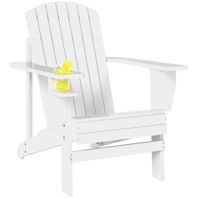 Outsunny Classic Adirondack Chair Muskoka Chair, Garden Deck Chair with Cup Holder for Patio, Indoor, Backyard, White