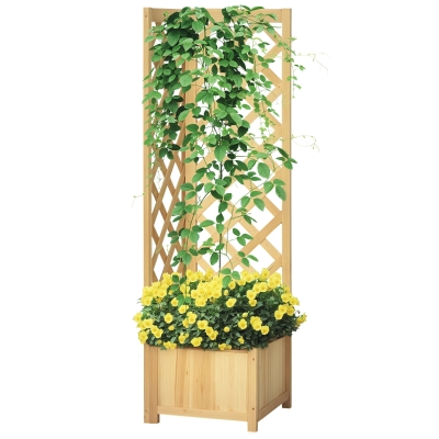 Outsunny Wooden Raised Garden Bed with Trellis, Natural