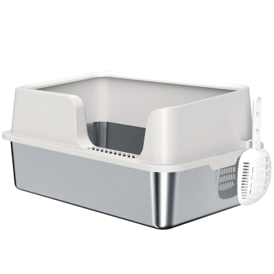 PawHut Stainless Steel Cat Litter Box with Lid with Scoop, High Sided, Non-Stick, & Anti-Urine Leakage, Easy Cleaning