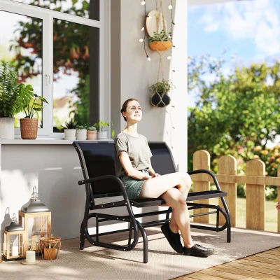 Outsunny 2-Person Outdoor Glider Bench, Black Rocking Loveseat