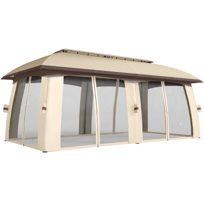 Outsunny 10' x 20' Patio Gazebo, Outdoor Gazebo Canopy Shelter with Netting, Vented Roof for Garden Beige
