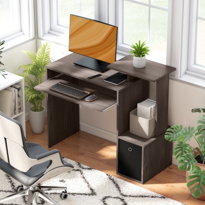 HOMCOM Computer Desk with Sliding Keyboard Tray Storage Drawer Shelf Home Office Workstation Grey