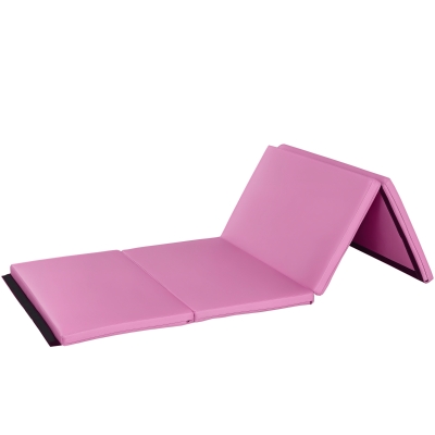 Soozier 4'x6'x2'' Folding Gymnastics Tumbling Mat, Exercise Mat  with Carrying Handles for Yoga, MMA, Martial Arts, Stretching, Core Workouts, Pink