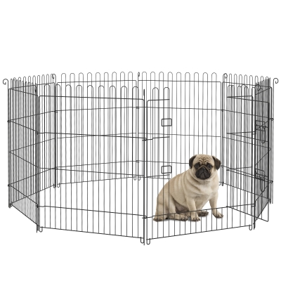 PawHut 30inch 8-Panel Octagon Pet Exercise Playpen Crate Foldable Dog Cage Pen Puppy Kennel, Black