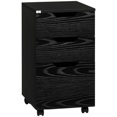 HOMCOM Vertical Filing Cabinet, 3 Drawer Mobile File Cabinet, Under Desk Office Storage Cabinet with Wheels, Black Wood Grain