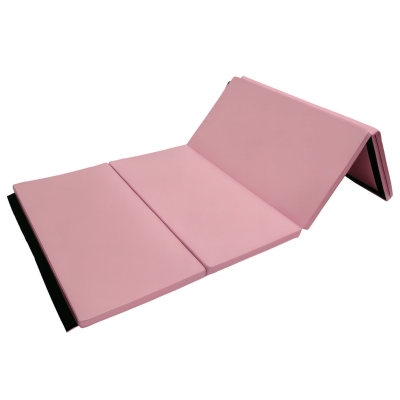 Soozier 4'x8'x2" Folding Gymnastics Tumbling Mat, Exercise Mat with Carrying Handles for Yoga, MMA, Martial Arts, Stretching, Core Workouts, Pink
