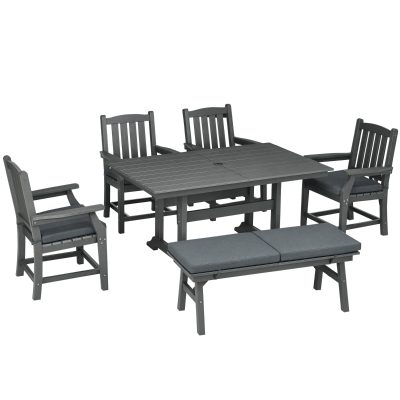 Outsunny 6-Piece Patio Dining Set, 6-Seater with Cushions, Dark Gray