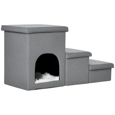 PawHut Dog Ramp with Storage Boxes and Condo, 3-step Pet Stairs for High Beds and Couch with Washable Plush Cushion
