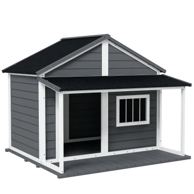 PawHut Outdoor Dog House, Medium, Gray, 53 lbs.