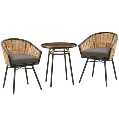 Outsunny 3-Piece Wicker Bistro Set, Gray Patio Furniture