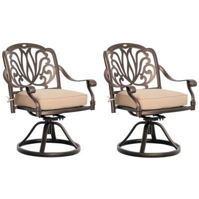 Outsunny 2 Pieces Patio Swivel Chairs with Cushion, Aluminum Frame, 3" Thick Cushions, For Garden, Balcony, Porch, Bronze