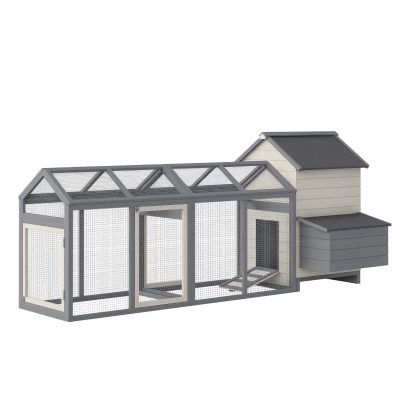 PawHut 100" Wooden Chicken Coop with Double Run, Gray