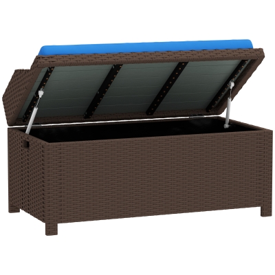 Outsunny Outdoor Wicker Storage Bench with Cushion, Blue