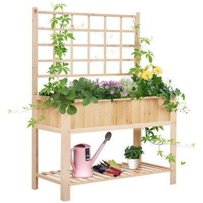 Outsunny 47'' Wooden Raised Garden Bed with Trellis, Elevated Planter
