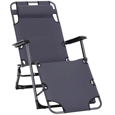 Outsunny Folding Chaise Lounge Chair, Adjustable Pool Chair, Gray