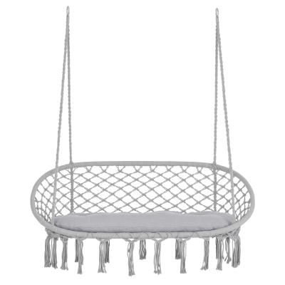 Outsunny Macrame Hammock Chair, 2-Person Indoor/Outdoor, Light Gray