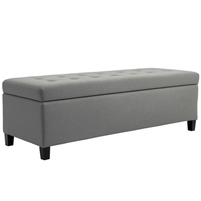 HOMCOM 50" Upholstered Storage Ottoman Bench with Soft Close Lid, Gray