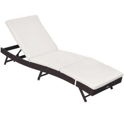 Outsunny Patio Chaise Lounge, Adjustable Rattan Pool Chair, Brown