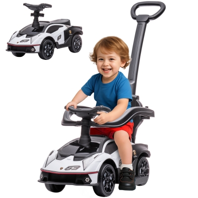 Aosom 3 in 1 Ride on Push Car for Toddlers, Licensed Kids Sliding Car with Safety Protection Footrest Horn, White