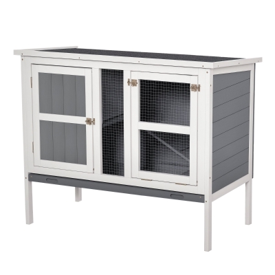 PawHut Rabbit Hutch, Small Animal Habitat, Gray
