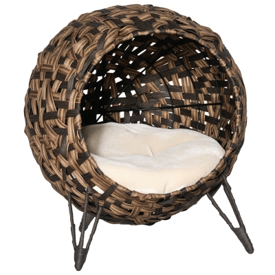 PawHut 20.5" Weaved Cat Bed, Braided Banana Leaf Condo, Brown