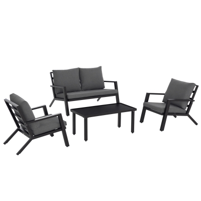 Outsunny 4-Piece Patio Furniture Set, Outdoor Lounge with Cushions, Black