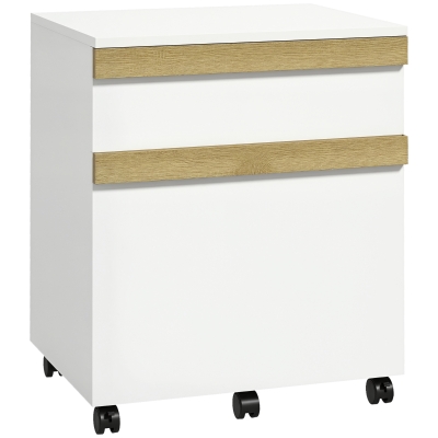 Vinsetto Mobile Filing Cabinet with 2 Drawers, Office Storage Cabinet with 5 Wheels, White Wood Grain