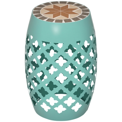 Outsunny 12" Round Mosaic Patio Side Table, Outdoor Accent, Blue