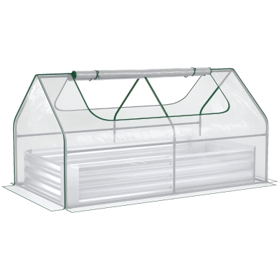 Outsunny 6' x 3' Galvanized Raised Garden Bed with Greenhouse Cover, Silver