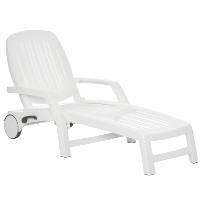 Outsunny Outdoor Chaise Lounge Chair with Storage, White