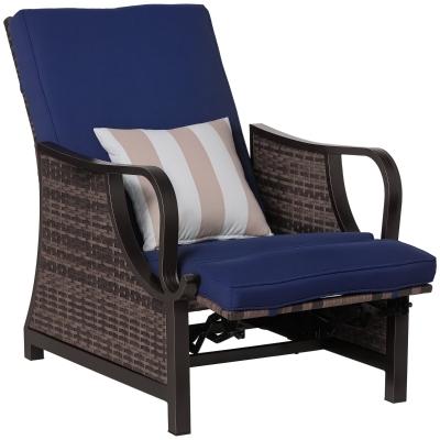 Outsunny Outdoor Recliner Chair, Dark Blue Wicker Lounge Chaise