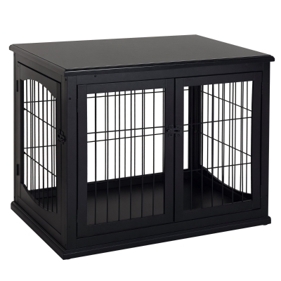 PawHut Small Dog Crate Furniture, Lockable End Table, Black
