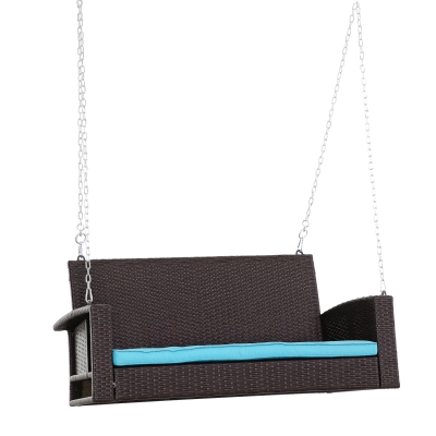 Outsunny 2-Person Wicker Swing Bench, Sky Blue with Cushions