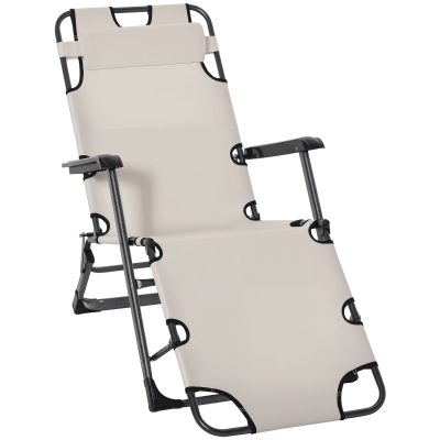 Outsunny Folding Chaise Lounge Chair, Adjustable Pool Chair, Cream White