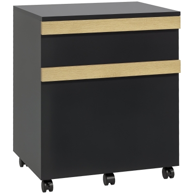 Vinsetto Mobile Filing Cabinet with 2 Drawers, Office Storage Cabinet with 5 Wheels, Black Wood Grain