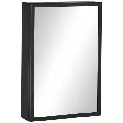 Kleankin Wall-Mounted Medicine Cabinet, Black with Mirror & Shelves