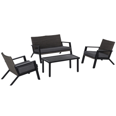 Outsunny 4-Piece Patio Set, Wicker Chairs & Loveseat, Black