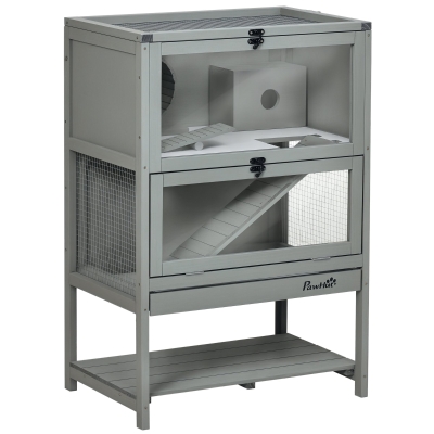 PawHut Large Wooden Hamster Cage with Storage Shelf, 35.5"H